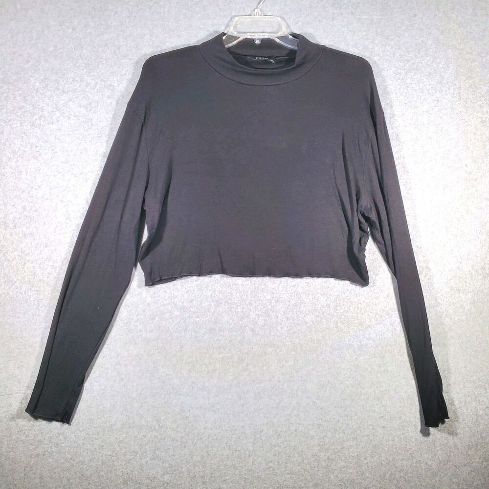 Cider Black Ribbed Knit Crop Top Womens Plus 3XL Mock Neck Long Sleeve Y2K Crop